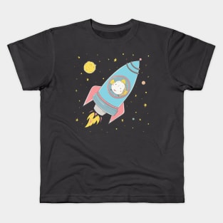 Lovely cute fish flying in the rocket in the space Kids T-Shirt